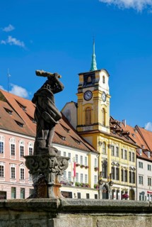 Old town centre with baroque town hall, protected cultural monument, Hercules fountain, Hercules