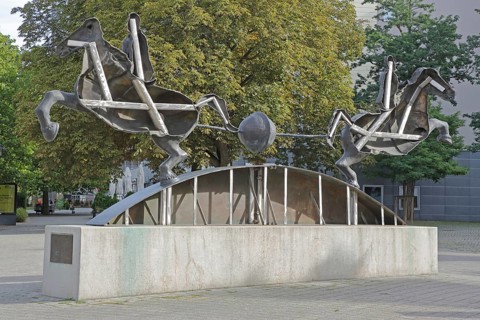 Magdeburg hemispheres by Thomas Virnich 2012, monument to physicist and mathematician Otto von
