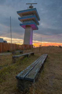 The radar tower at Lankenauer Höf is illuminated with fabulous light, Weser, Bremen, Germany