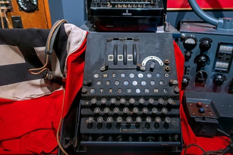 WW2 German three-rotor Enigma cipher machine for encoding top-secret military messages, used by