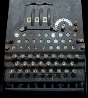 WW2 German three-rotor Enigma cipher machine for encoding top-secret military messages, used by