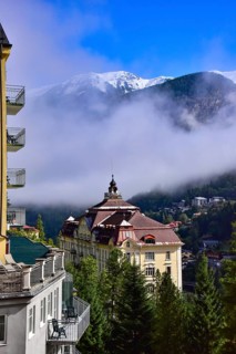 View over the village of Bad Gastein towards the snow-covered Ankogel group in the province of