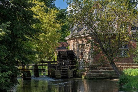 Old water mill at Kasteel van Arenberg, Arenberg Castle, 16th century Flemish Renaissance château