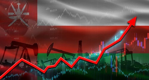 Oil pumps with Oman flag. Oil production with Oman flag, petrol industry
