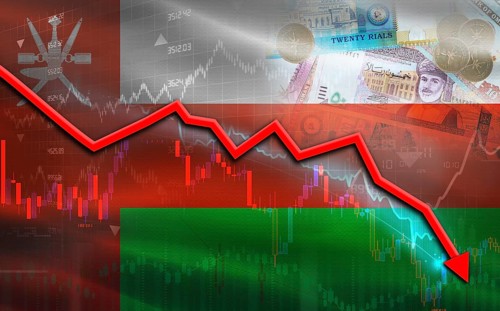 Oman financial fall on economy market. Oman financial crisis on economic graph