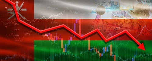 Oman financial crisis on economic graph. Financial fall of Oman on economy market