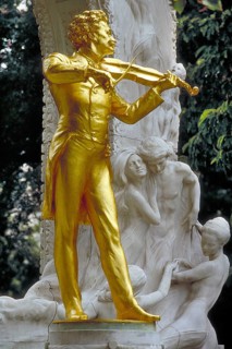Johann Strauss monument, created in 1921, stands in Vienna City Park, Vienna, Austria