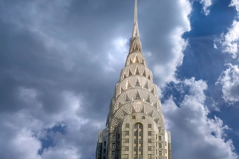 Spire of the Crysler Building, built in Art Deco style in 1928, New York City, USA