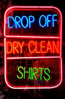 Illuminated advertising for a laundry, New York City, USA