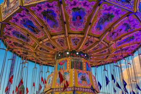 Illuminated chain carousel, Festwiese, Theresienwiese, Oktoberfest, Munich, Upper Bavaria, Bavaria,