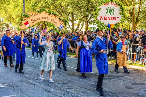 Franconian group of winegrowers from Sommerach am Main, entry of the Oktoberfest hosts,