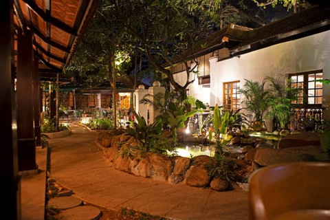 Indian garden restaurant in the evening, Begaluru or Bangalore, Karnataka, India