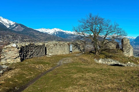 Remains of the walls and ruins of Montorge Castle, Sion, Valais, Switzerland