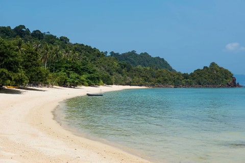 White sandy beach and coconut palms, Paradise Beach, Koh Great white shark, Ko Ngai, Krabi