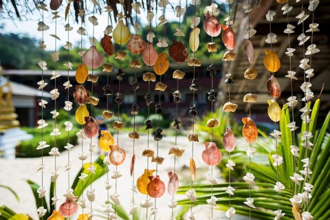 Curtain of shells, Sunrise Beach, Koh Hai, Ko Ngai, Krabi Province, Trang, Southern Thailand,