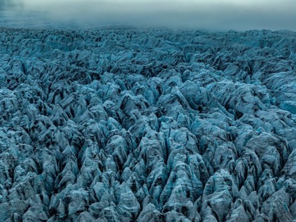 Glacier, glacier tongue, summer, evening mood, clouds, aerial view, Fjallsjökull, Vatnajökull