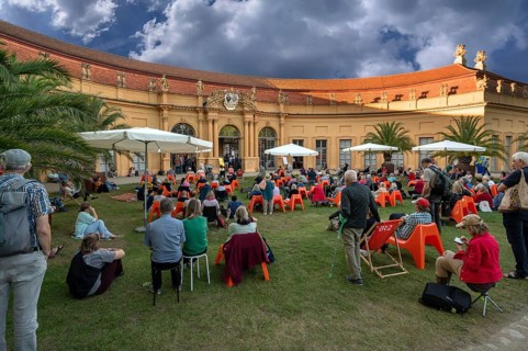 Poetry Festival in front of the Orangery in the Palace Gardens, Erlangen, Middle Franconia,