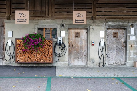 Charging station for electric cars, Kemmeriboden, Schangnau, Switzerland