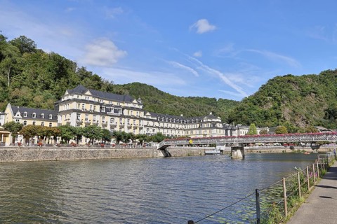 River Lahn, Häckers Grand Hotel in the former spa hotel, Römerstraße, Bad Ems,