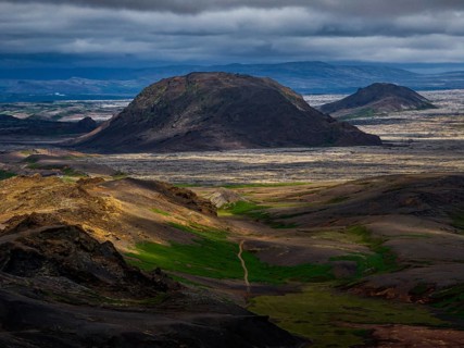 Mountains, volcanic landscape, clouds, aerial view, summer, Reykjanes Peninsula, Iceland