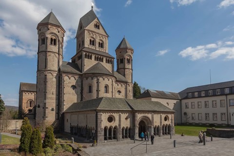 The Romanesque monastery church of the Benedictine Abbey of Maria Laach in the Eifel,