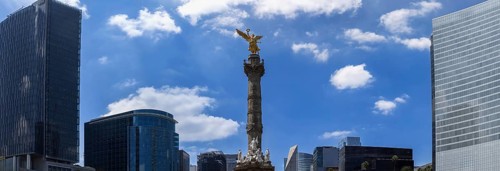 Mexico City tourist attraction Angel of Independence column near financial center and El Zocalo