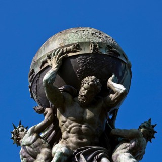 Atlas, carrying the globe, supported by steam and electricity by Gustav Herold, main railway