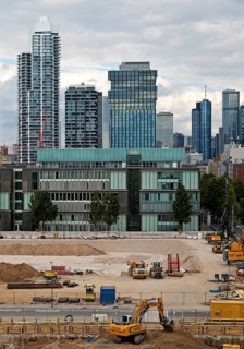 View from a roof at the Galluswarte on the construction site on the old FAZ area and the