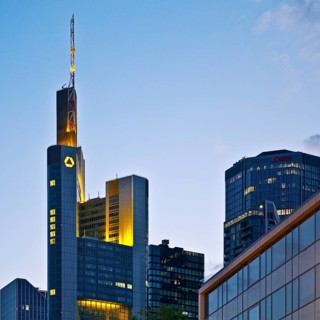 Commerzbank Tower in the evening, Frankfurt am Main, Hesse, Germany