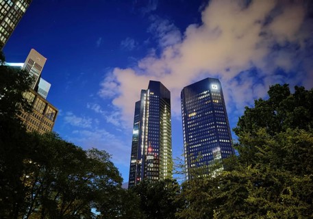 Taunusanlage with Deutsche Bank at night, Frankfurt am Main, Hesse, Germany