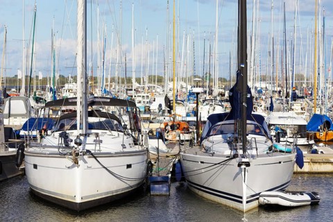 Two sailing ships in the marina, forest of masts, harbour road, harbour island, old town, Hanseatic