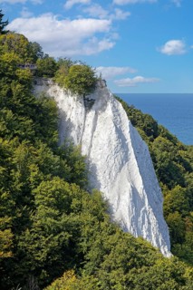 View from Victoria-Sicht to the Königstuhl, chalk cliffs, chalk, wooded, beech forest, forest, sea,