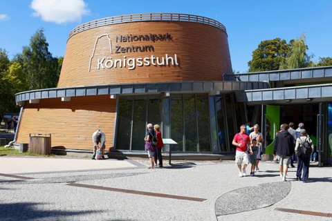 Visitors at the entrance to the Königstuhl National Park Centre, Unesco World Heritage Site, Rügen