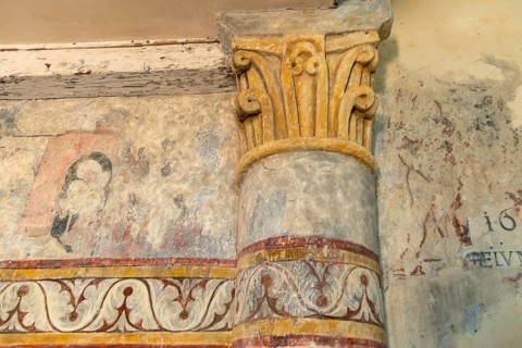 Saint Jean Chapel features ancient wall paintings showcasing religious figures with vibrant colors