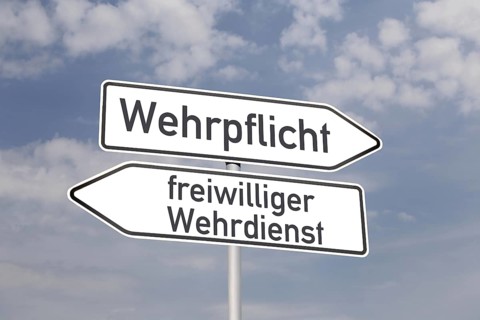 (Photomontage) Directional arrows pointing in the directions of MANDATORY DEFENCE and VOLUNTARY