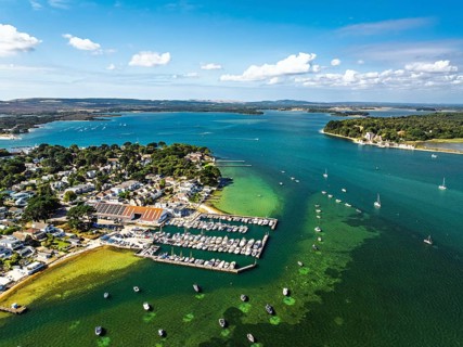 Sandbanks from drone, Poole, Dorset, England, United Kingdom