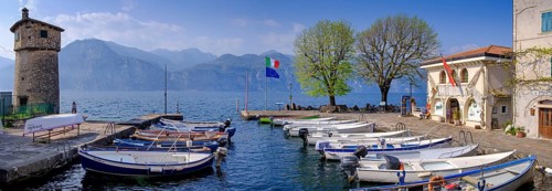 Harbour of Cassone di Malcesine, with Torricella, Lake Garda, Veneto, Italy