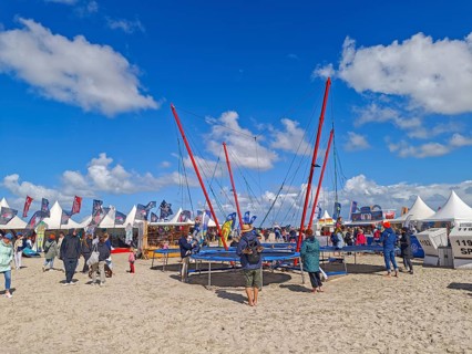 California kitesurfing Masters 2025, Kite Village tents with kite equipment for sale, marketplace,
