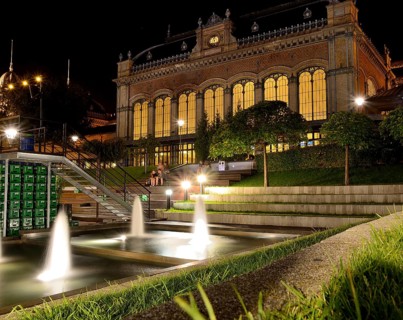 Nyugati palyaudvar, a beautifully illuminated train station in budapest, stands majestically at