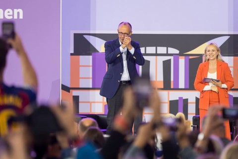 Friedrich Merz (CDU, Chancellor of the Federal Republic of Germany) during a stage talk at the Open