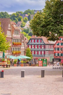 Historic half-timbered houses with colourful facades and a cosy atmosphere, small town pearl Calw,