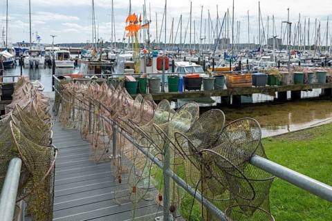 Strander Fischersteg, boat harbour, fishing harbour, marina, fish traps, Strande,