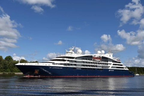 Luxury cruise ship LE LAPEROUSE sails through the Kiel Canal, Kiel Canal, Kiel Canal,