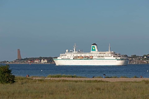 Cruise ship Germany, Naval Memorial, Laboe, Kiel Fjord, Schleswig-Holstein, Germany