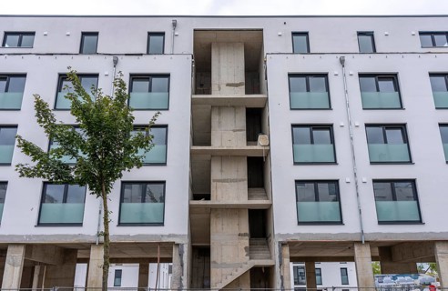 Shell construction, shortly in front of completion of a residential building, new Graf Bismarck
