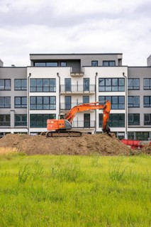 Shell construction, shortly in front of completion of a residential building, new Graf Bismarck