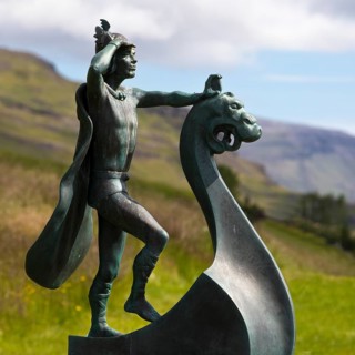 Statue of Leifur Eiríksson, the discoverer of America, who was born here, Eiríksstadir Museum,