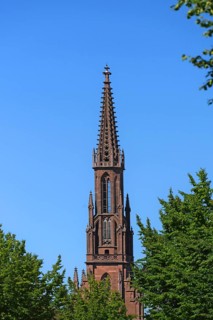 Tower of the neo-Gothic town church, around 1850, Offenburg, Baden-Württemberg, Germany