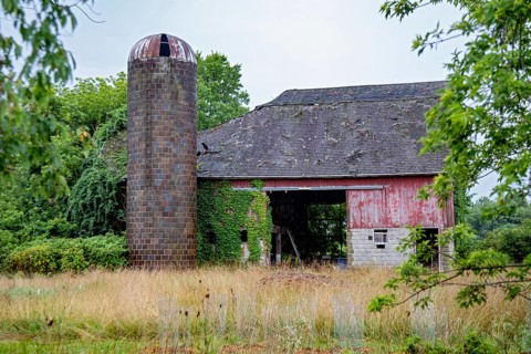 New Troy, Michigan - An old barn in a state of disrepair on a farm in southwest Michigan