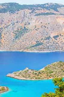 Panormitis bay, high angle view, Panormitis, Symi Island, Dodecanese Islands, Greece